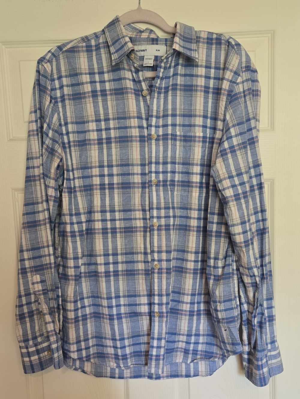 Old Navy Blue & White Plaid Casual Button-Down Shirt Large Slim